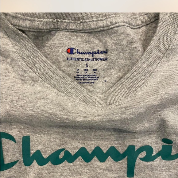 Champion Heather Gray Tee with Teal Logo - Picture 3 of 3